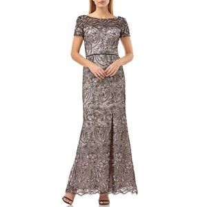 NWT JS Collections Illusion Embroidered Lace Gown